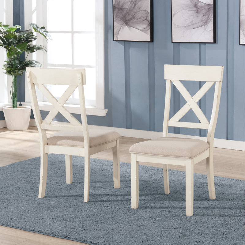 Ophelia & Co. Cierra Upholstered Cross Back Side Chair in Antique White